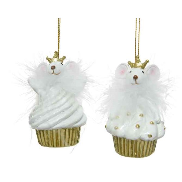 Decoratiune - Mouse with Cupcake - White and Gold - mai multe modele | Kaemingk