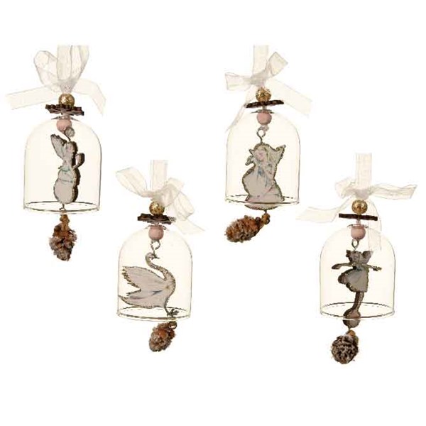 Decoratiune - Plywood Figurine in Glass Bell - White - mai multe modele | Kaemingk