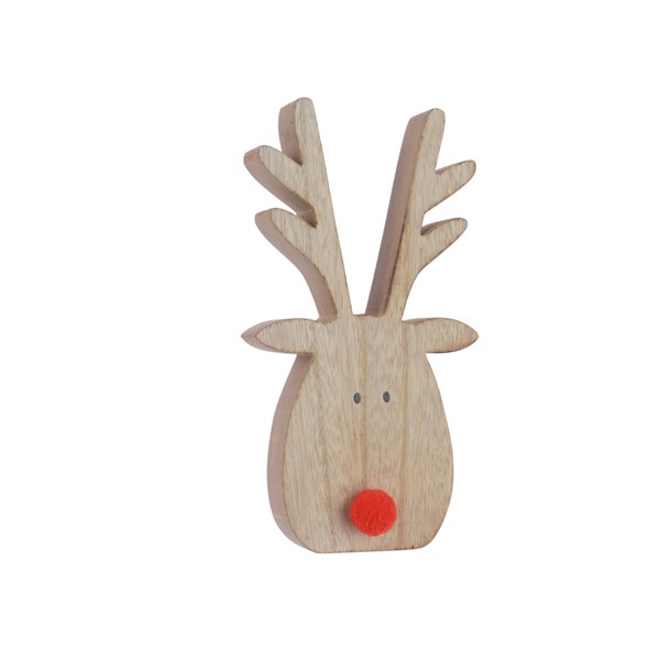 Decoratiune - Wood Deer with Pumpkin Nose - Natural | Kaemingk