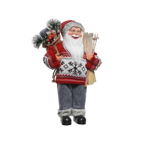Figurina mare - Santa with Knitted Sweater - Red | Kaemingk