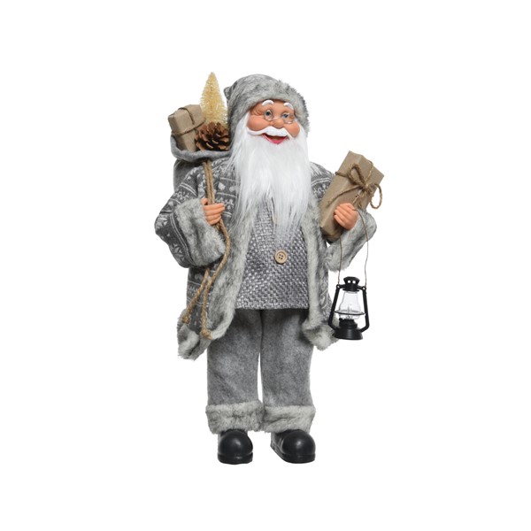 Figurina mica - Santa with Lamp - Grey | Kaemingk