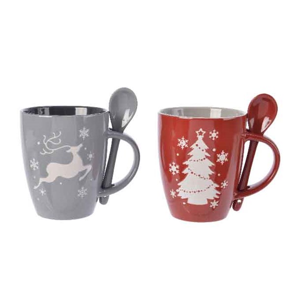 Cana cu lingurita - Red with Tree - Grey with Deer - mai multe modele