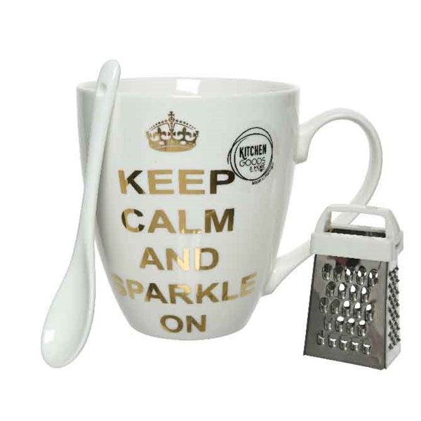 Set cana si lingurita - Chocolate - White and Gold