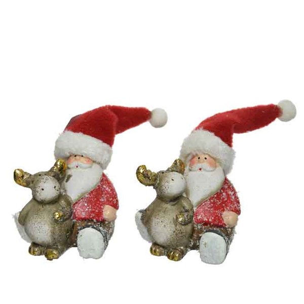 Figurina decorativa - Santa with Deer - Red and Brown - mai multe modele | Kaemingk