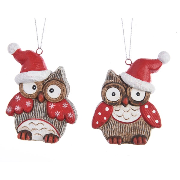 Decoratiune - Owl Santa Hat with Hanger - Brown and Red - mai multe modele | Kaemingk