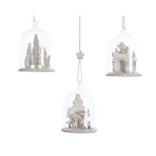 Decoratiune - Glass Bell with Wooden Figurine - White - mai multe modele | Kaemingk