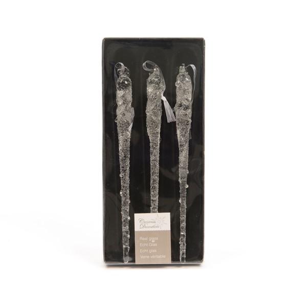 Set 3 turturi decorativi - Glass Icicle Frosted - Transparent | Kaemingk