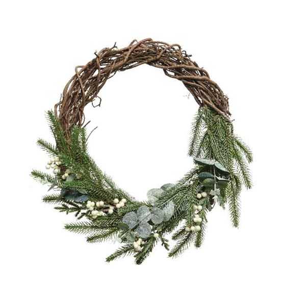 Ornament - Wreath Frosted Berries - Green and White | Kaemingk