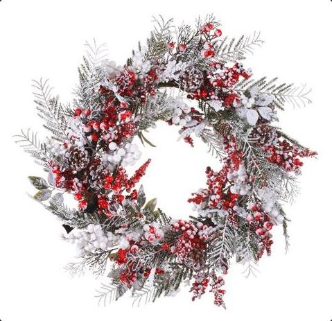 Decoratiune - Wreath Mix Berries Snow - Green and White | Kaemingk