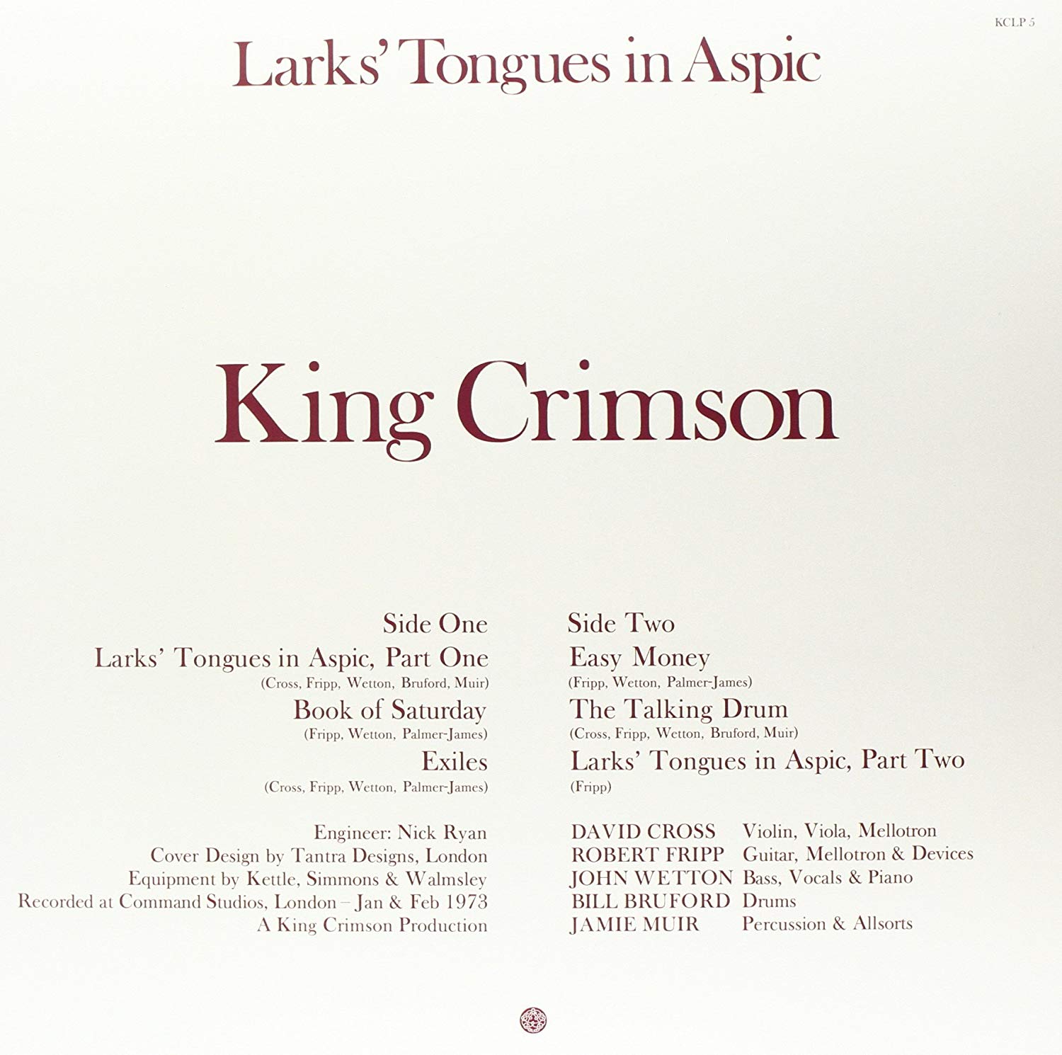 Larks\' tongues in Aspic - Vinyl | King Crimson