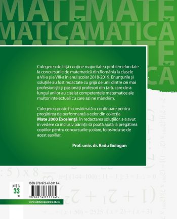 Matematica. Olimpiade si concursuri scolare 2019. Clasele VII-VIII | Gheorghe Cainiceanu (coord.)