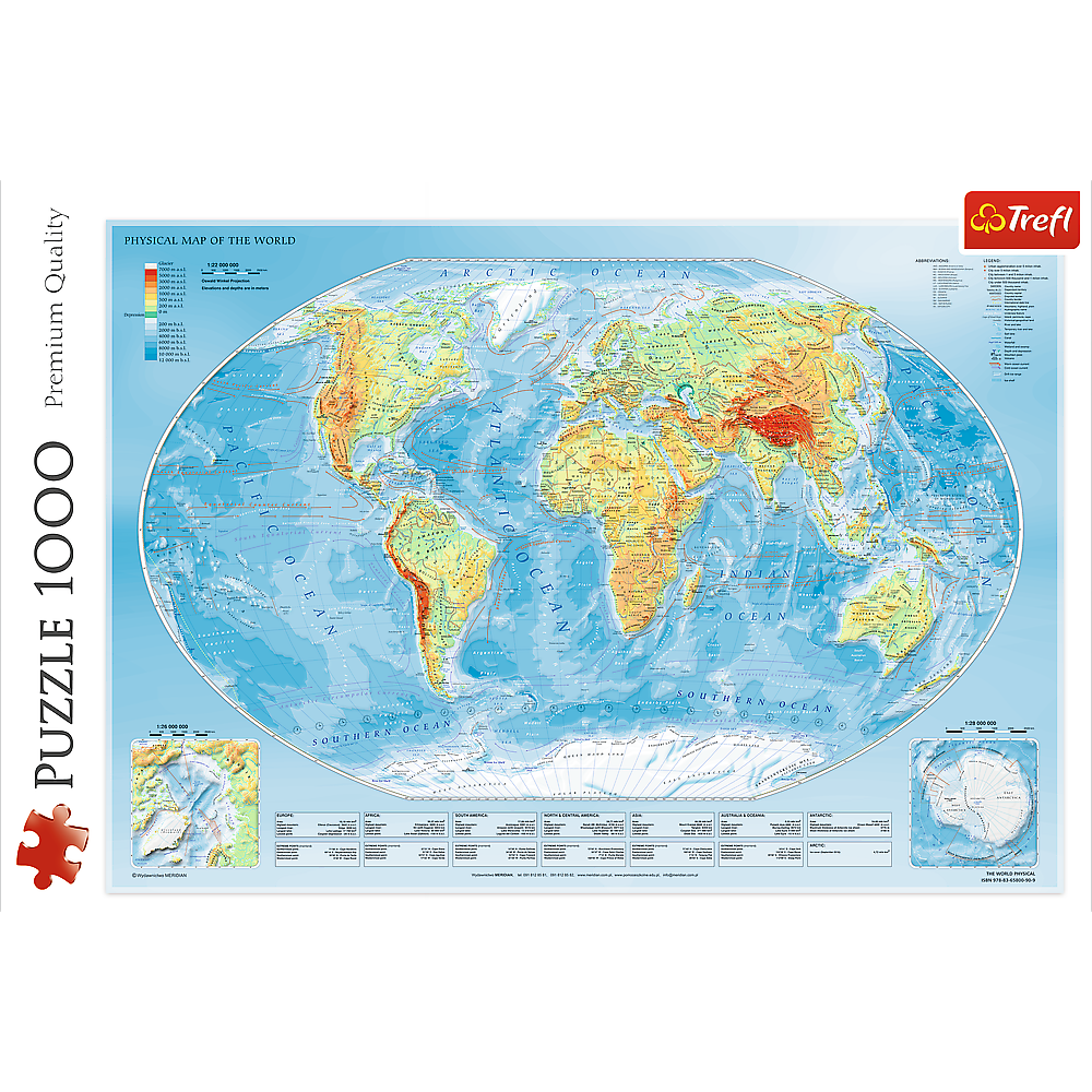 Puzzle 1000 piese - Harta Fizica a Lumii | Trefl - 1