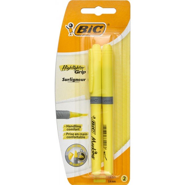 Set 2 evidentiatoare - Brite Liner Grip - Galben | Bic