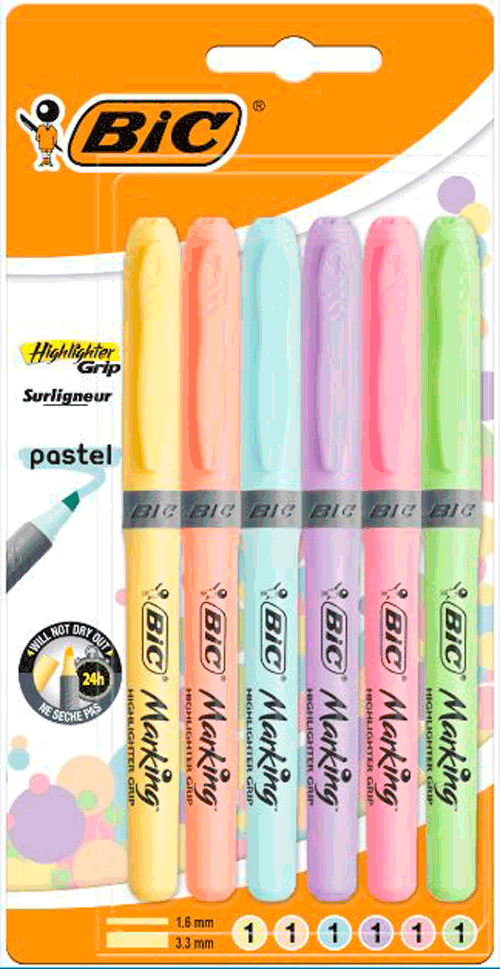 Set 6 evidentiatoare - Brite Liner Grip Pastel | Bic