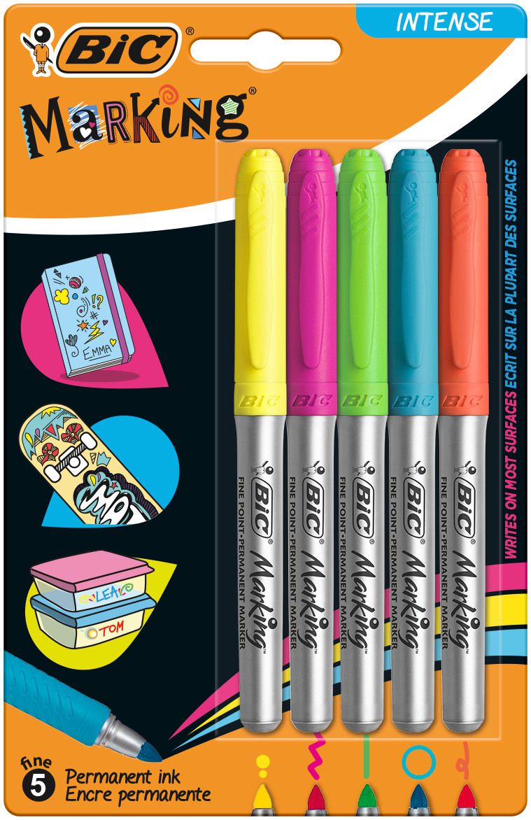 Set 5 markere permanente - Intense Colors | Bic