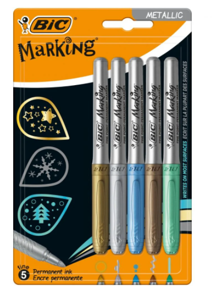 Set 5 markere permanente - Metallic Colors | Bic