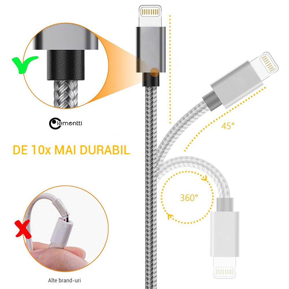 Lemontti Cablu Type-C la Lightning MFI Gri 1.5m (PD Quick Charge, impletitura nylon) | Lemontti - 1 | YEO