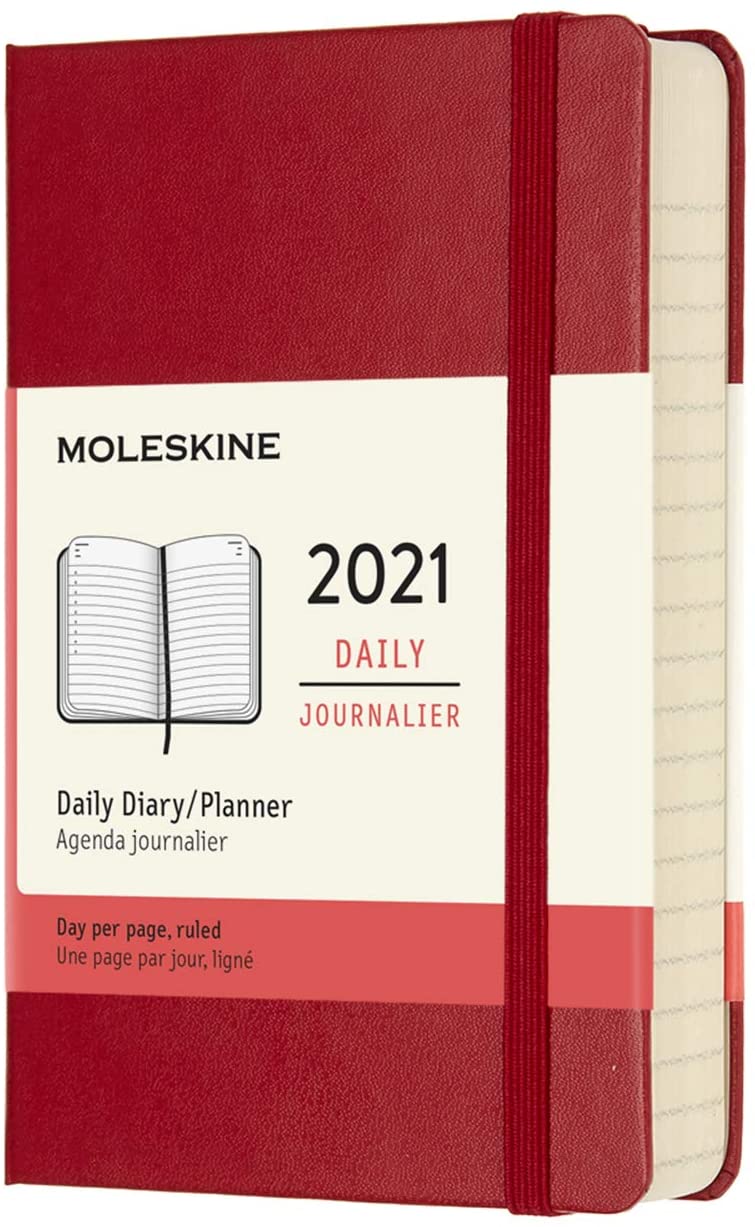 Agenda 2021 - Moleskine 12-Month Daily Notebook Planner - Scarlet Red, Hardcover Pocket | Moleskine