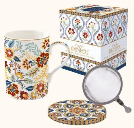 Cana din portelan cu sita si capac - Paisley Abundance