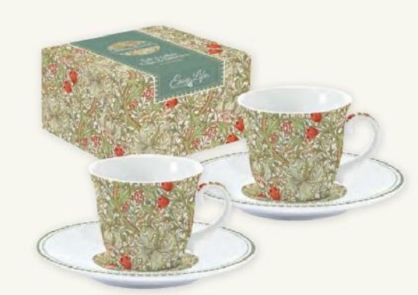 Set 2 cesti cu farfurie - William Morris - Verde
