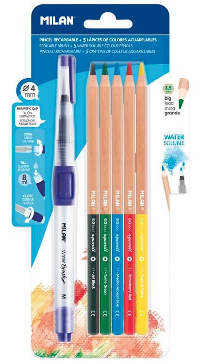 Set 5 Creioane colorate tip acuarela + pensula cu rezervor - Milan | Milan - 2 | YEO