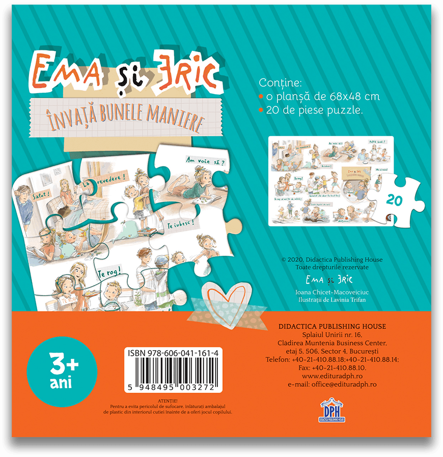 Puzzle 20 piese - Ema si Eric invata bunele maniere | Didactica Publishing House - 2