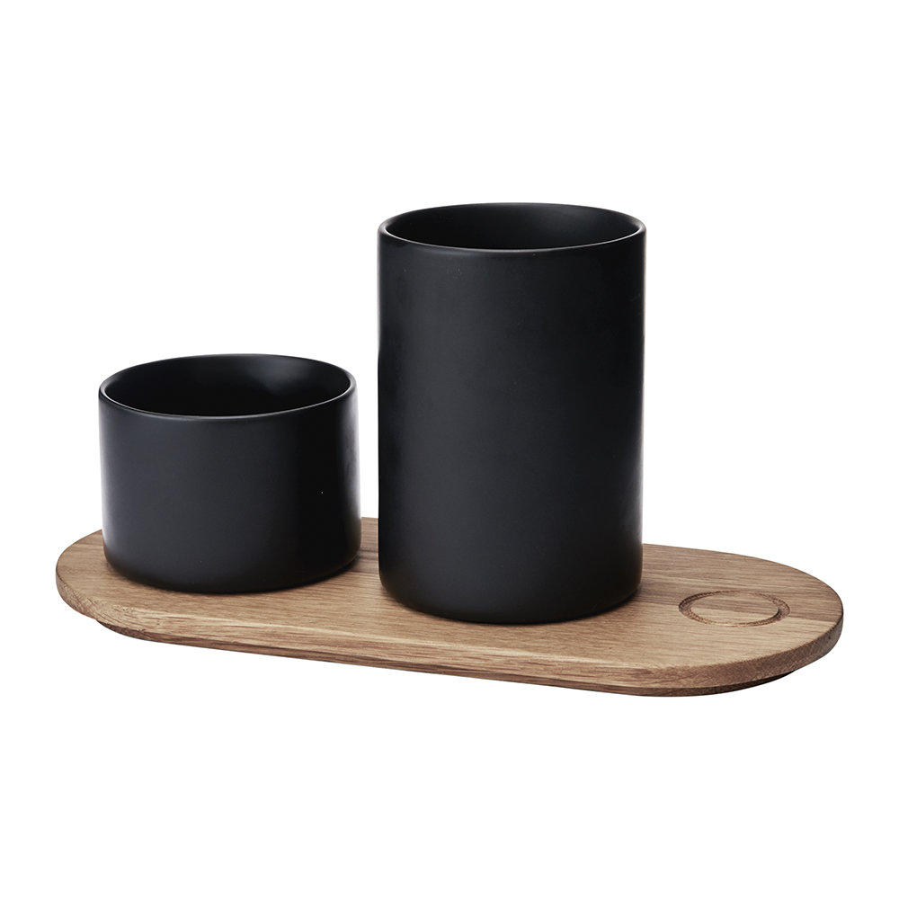 Suport pentru accesorii - Herb Jars with Oak Tray - Black | Morso