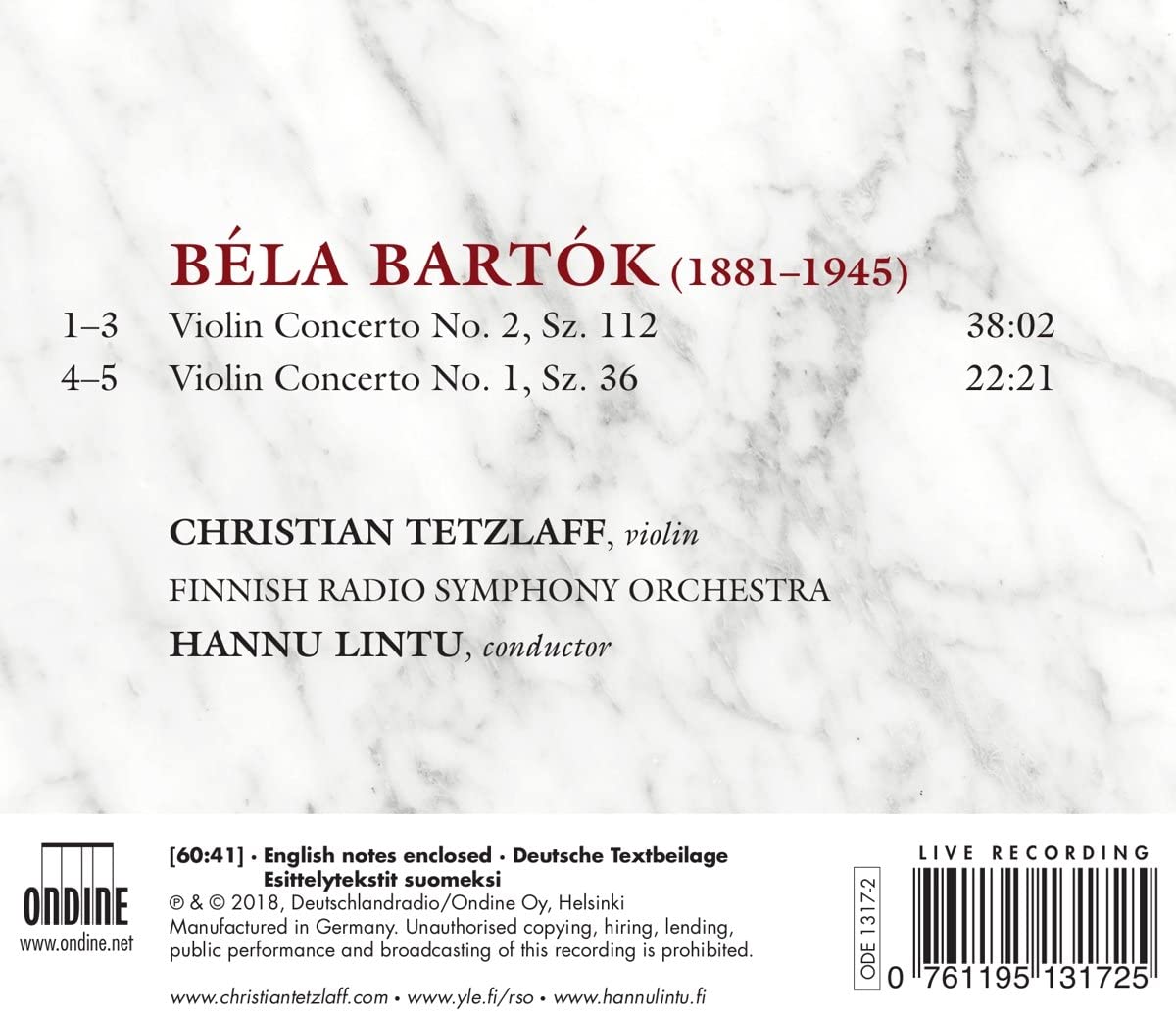 Bartok: Violin Concertos Nos 1 & 2 | Bela Bartok, Christian Tetzlaff, Hannu Lintu - 1 | YEO