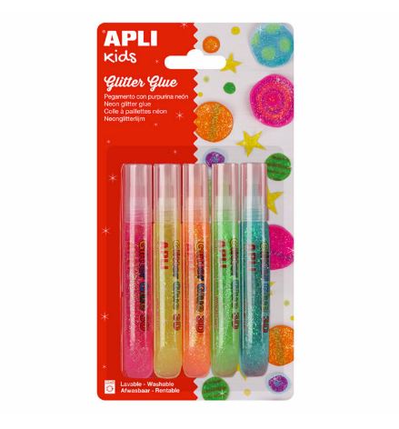 Set 5 tuburi de lipici cu glitter - Culori fluorescente | Apli