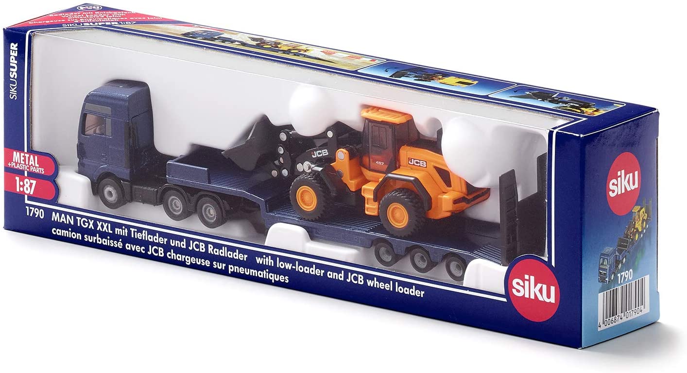 Jucarie - Man Tgx with low loader truck and JCB wheel loader | Siku - 6
