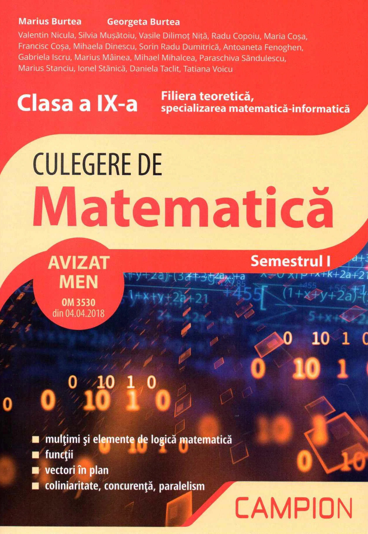 Culegere de matematica, Semestrul I, Clasa a IX-a | Marius Burtea