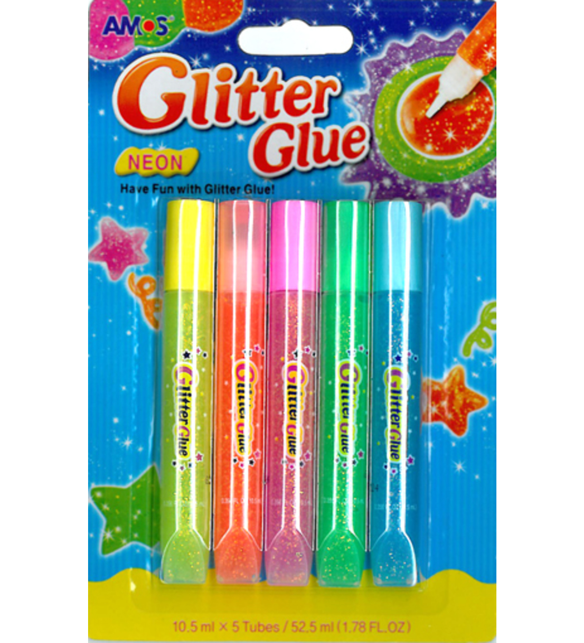 Set 5 tuburi lipici cu glitter - Neon | Amos