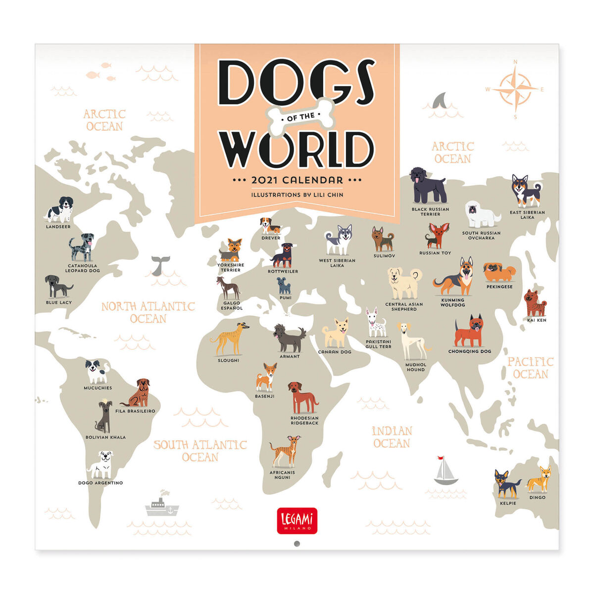 Calendar 2021 - Dogs of the World, 30x29 cm | Legami