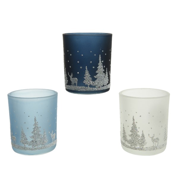 Pahar pentru lumanare - winter white - winter sky - night blue - mai multe modele | Kaemingk