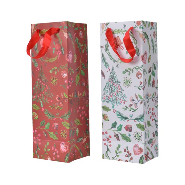 Punga de cadou - Bottle - Xmas Print - Red-White | Kaemingk