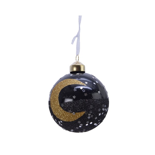 Set 3 globuri - Glitter Stars Moon - Black | Kaemingk