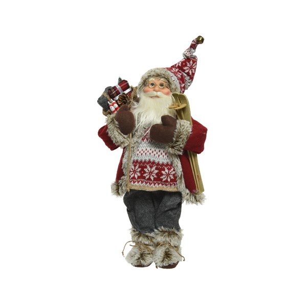 Figurina decorativa - Santa Ski With Pinecone, 30 cm | Kaemingk