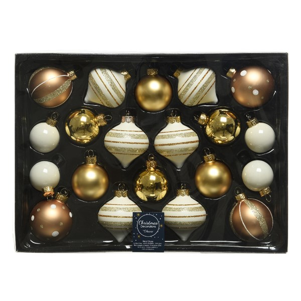 Set 20 de globuri - Baubles and Onions - White and Gold | Kaemingk