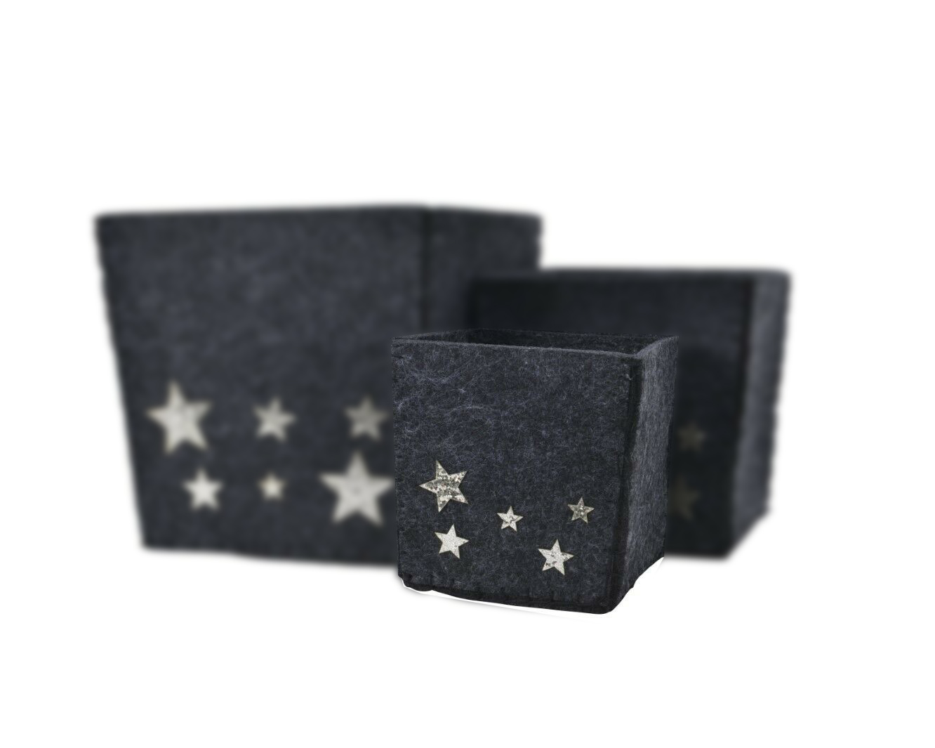 Cutie depozitare - Felt Box Stars, Black 12x12x12cm | Kaemingk
