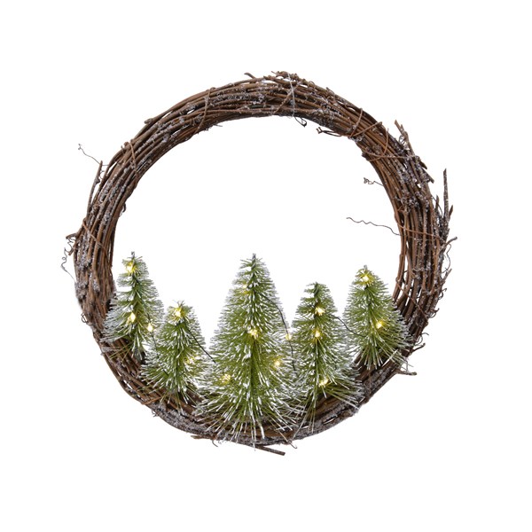 Decoratiune cu leduri - Prel Wreath With Mini Tree Bo 30 cm | Kaemingk