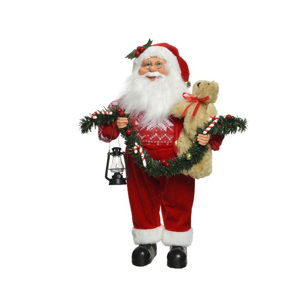 Figurina decorativa -  Santa Red with Garland and Teddy Bear, 30 cm | Kaemingk