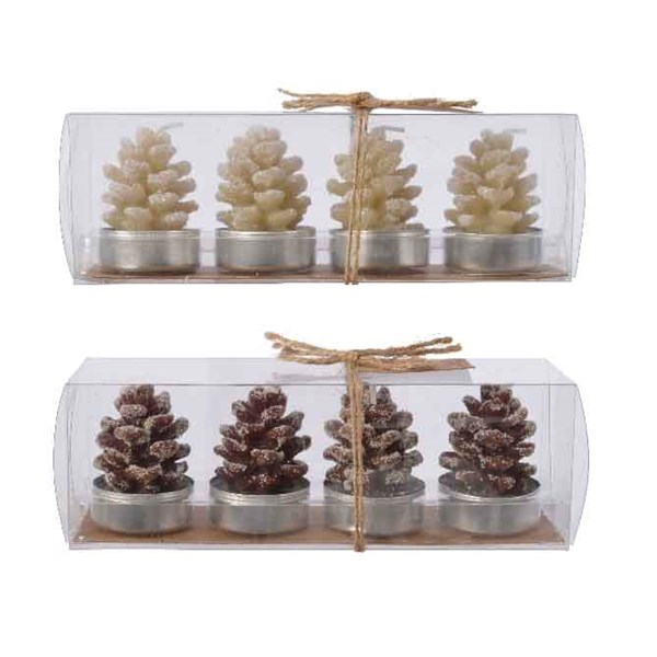 Set 4 lumanari - Wax Figurine - Tealight Pinecone - mai multe culori | Kaemingk