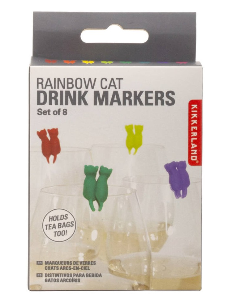 Set 8 Accesorii Pentru Pahar - Rainbow Cat Drink Markers | Kikkerland