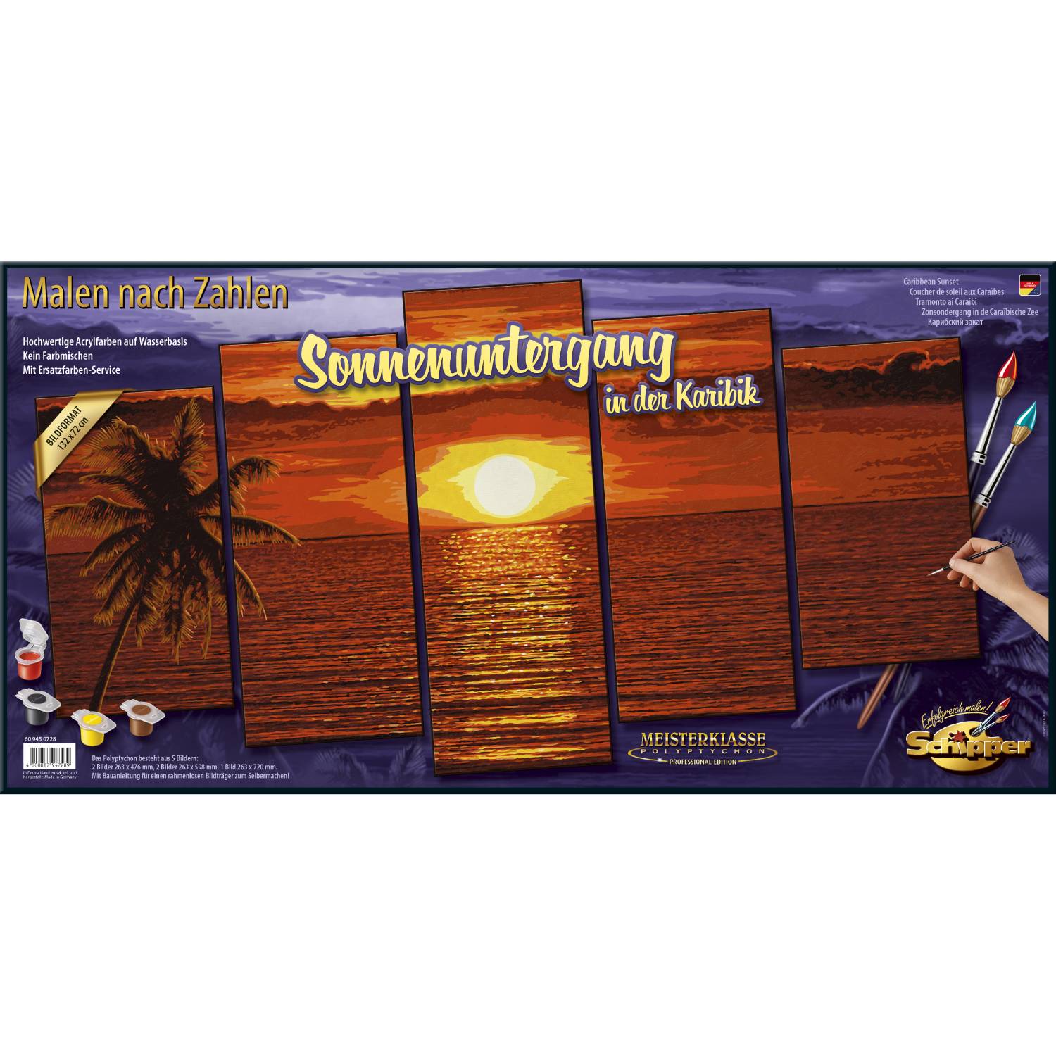 Kit pictura cu numere - Funf - Caribbean Sunset, 132x72 cm | Schipper