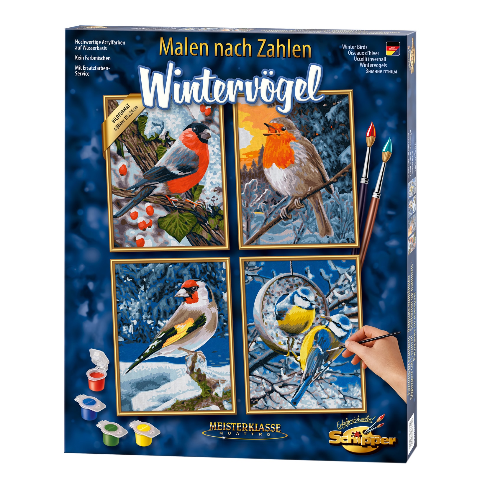 Kit pictura cu numere - Quattro - Winter Birds, 36x48 cm | Schipper