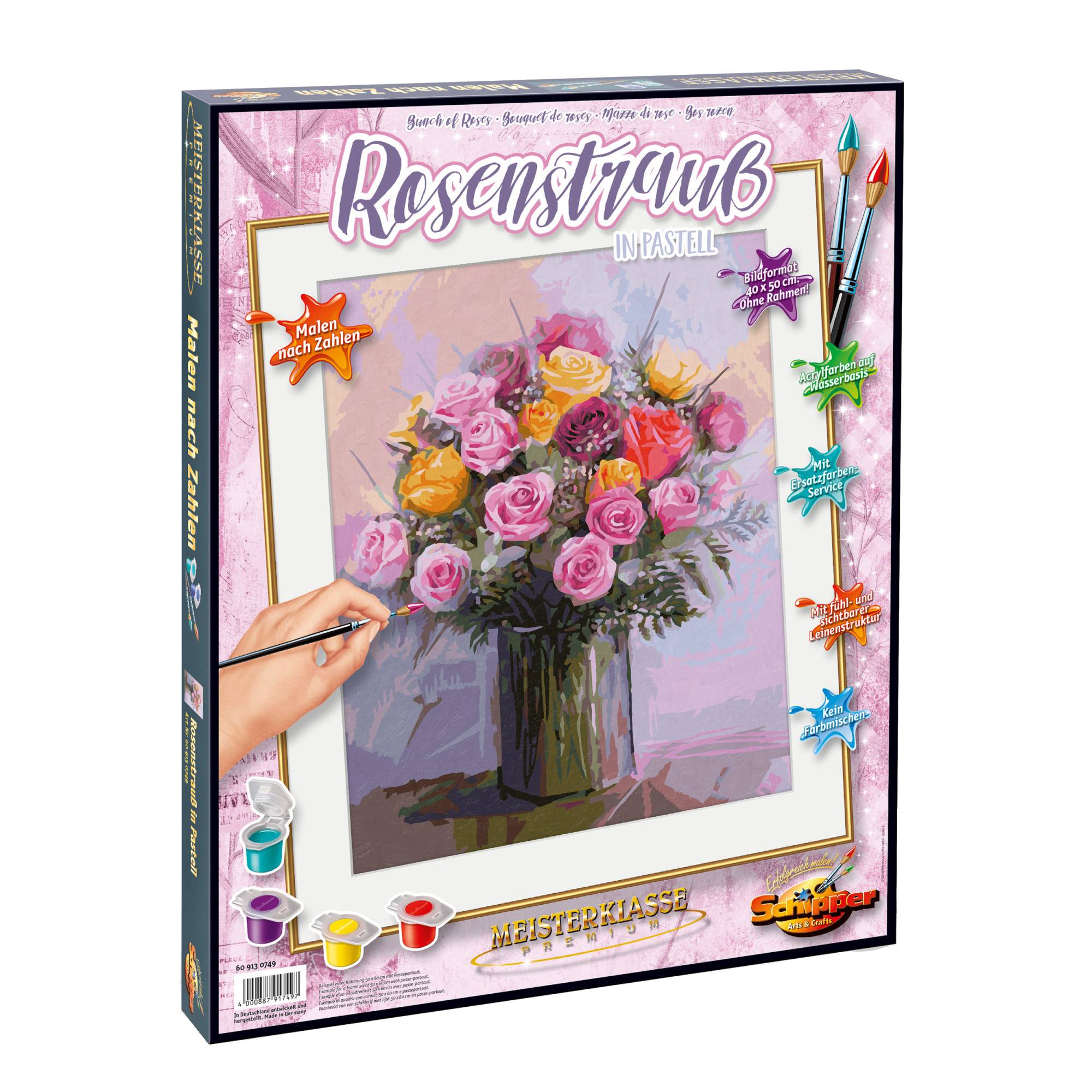 Kit pictura cu numere - A Bunch of Roses in Pastel Colors, 40x50 cm | Schipper