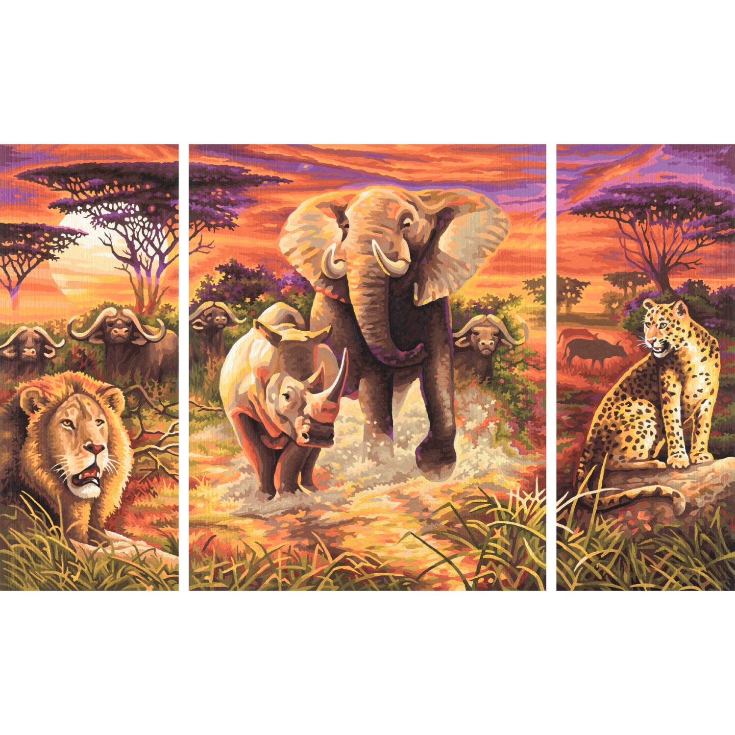 Kit pictura cu numere - Triptic - Africa Big Five Heroes, 50x80 cm | Schipper - 1 | YEO