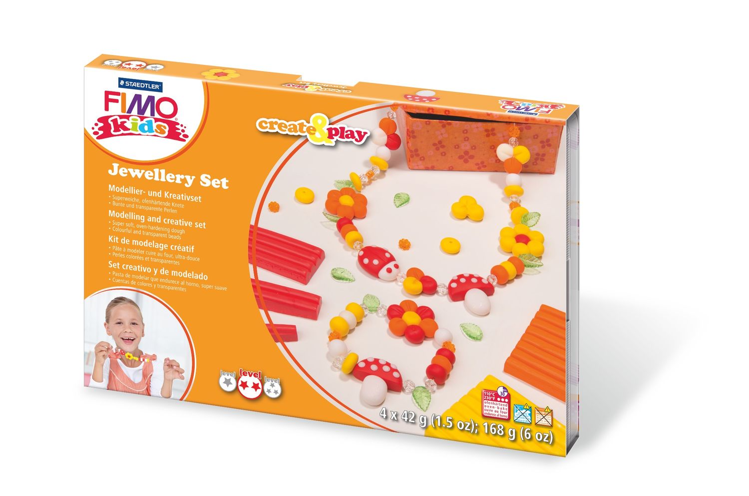 Set modelaj fimo kids - 4 culori flori, 25 margele, 2 unelte | Staedtler