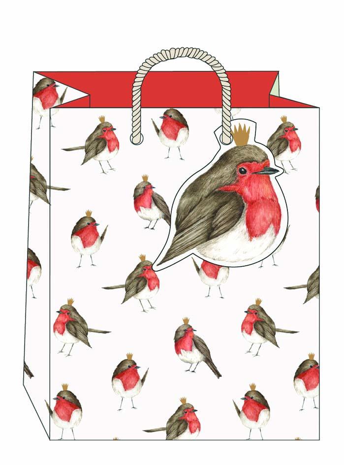 Punga de cadou - Medium - Christmas Robins | The Art File