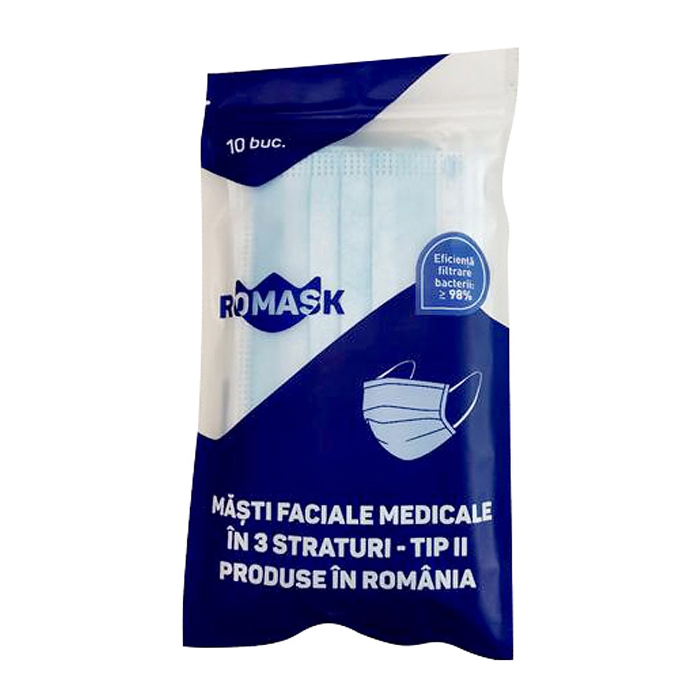 Set 10 masti faciale medicale tip II, 3 straturi | RoMask